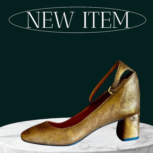 COACH METALLIC GOLD SUEDE 45MM PUMPS WITH ANKLE STRAP SZ 7B - Picture 5 of 12